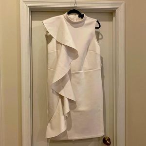 Sleeveless White Dress with Ruffle on Right